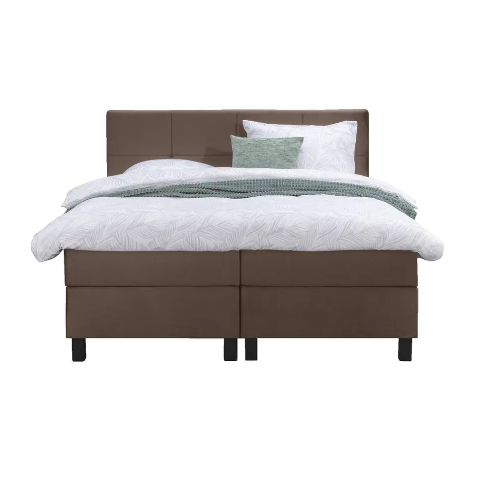 Boxspring Liv geblokt - bruin - 180x200 cm - vierkante poot