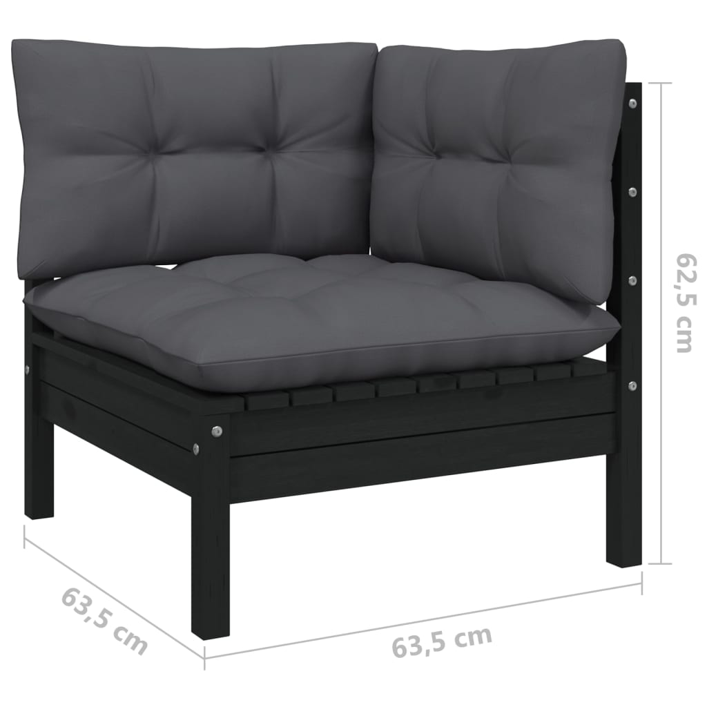 Salon de jardin meuble d'extérieur ensemble de mobilier 8 pièces avec coussins noir bois de pin solide