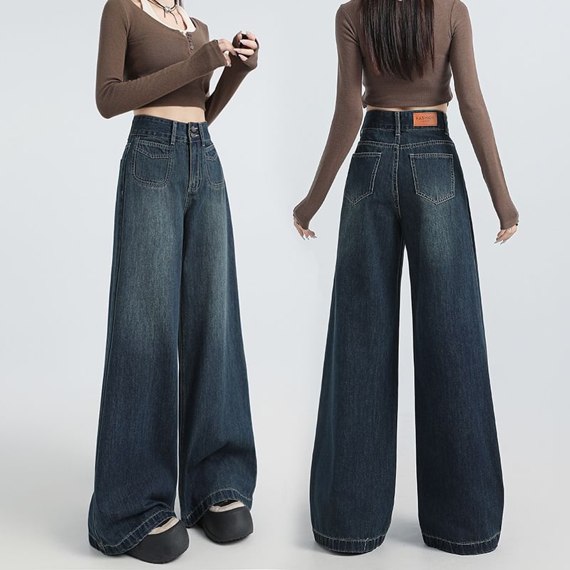 Denimot - High Rise Washed Wide Leg Jeans (diverse designs)