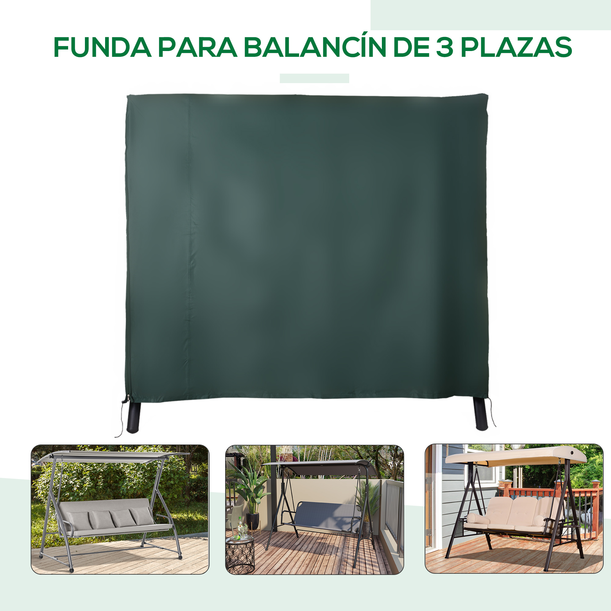 Capa protetora para balanço de jardim Outsunny com zíper, ideal para móveis de exterior, 177x114x152cm, verde escuro.