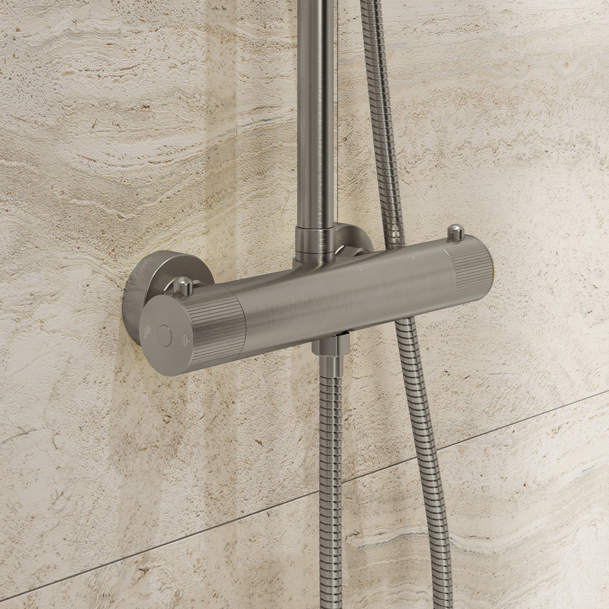 Saniclear Evolution Stripes opbouw regendouche RVS met 20cm hoofddouche en 2 standen handdouche