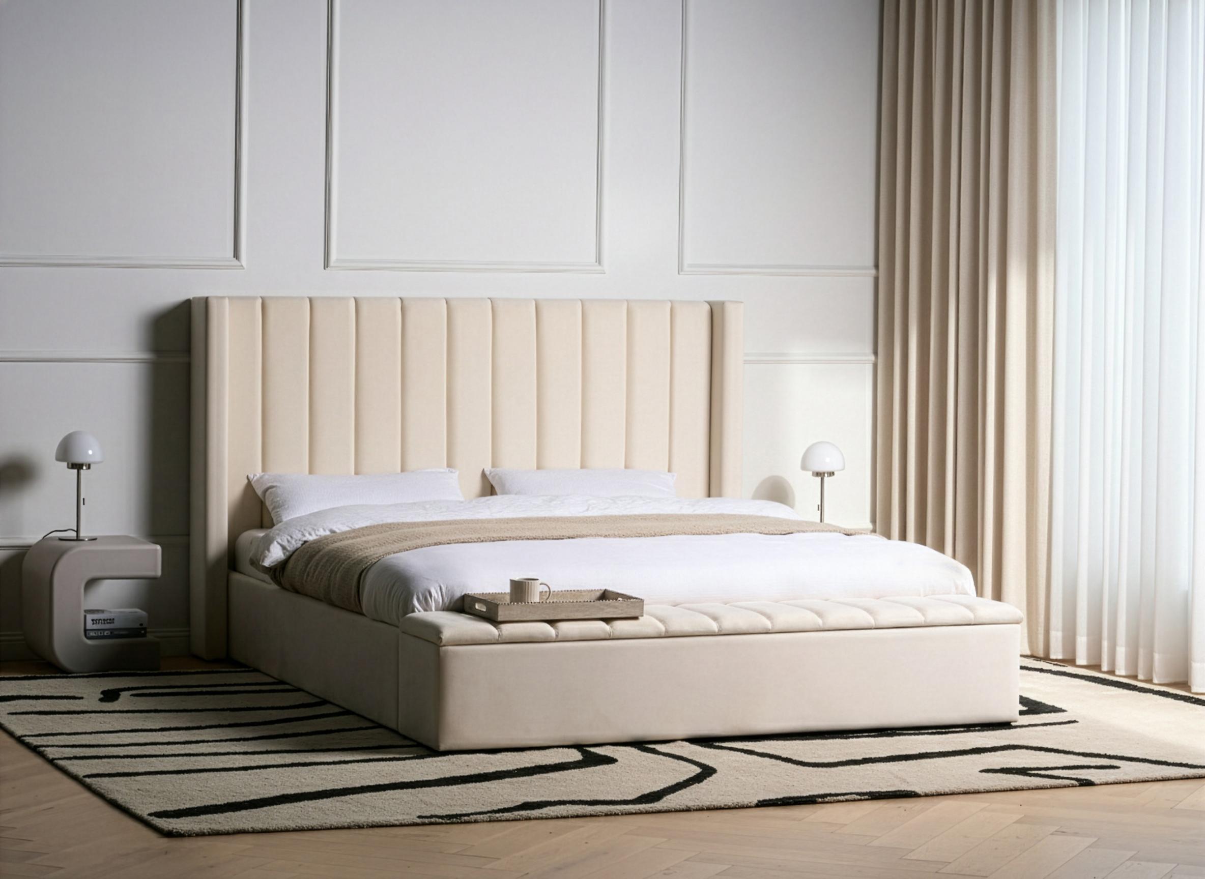 Bed met opbergbankje Fluweel NOYERS 180 x 200 cm Gebroken wit