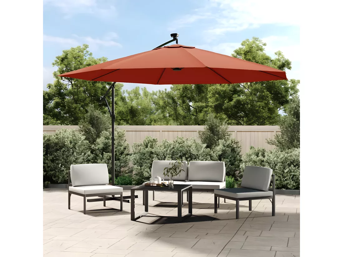 Parasol déporté avec lumières LED Terre cuite 350 cm