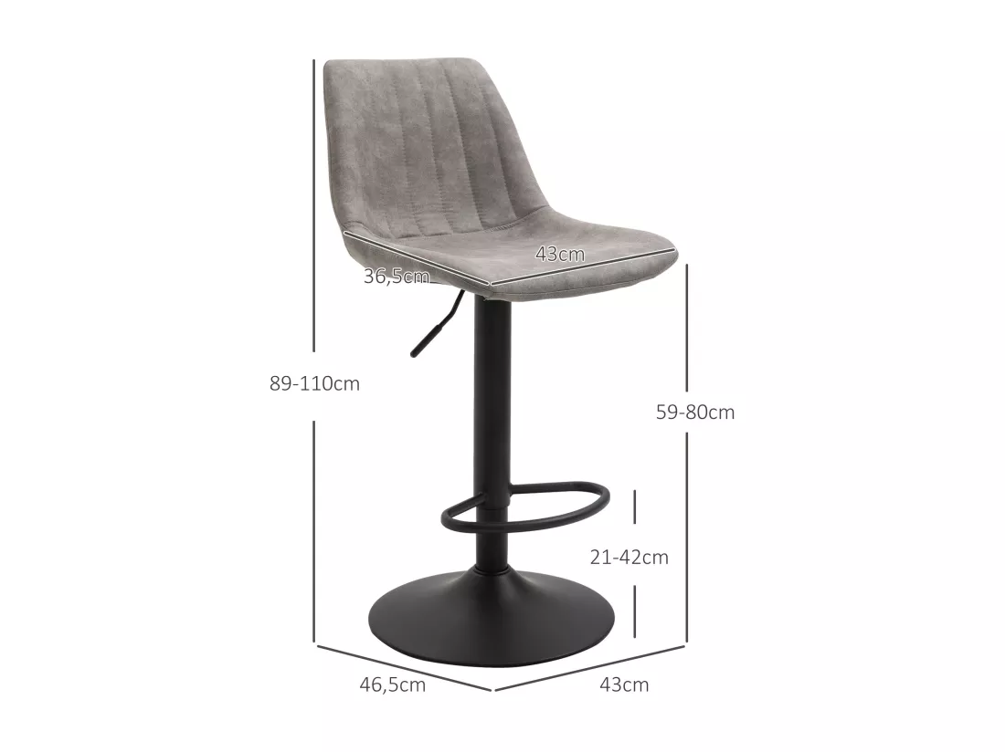 Lot de 2 tabourets de bar style vintage hauteur réglable pivotant repose-pied gris