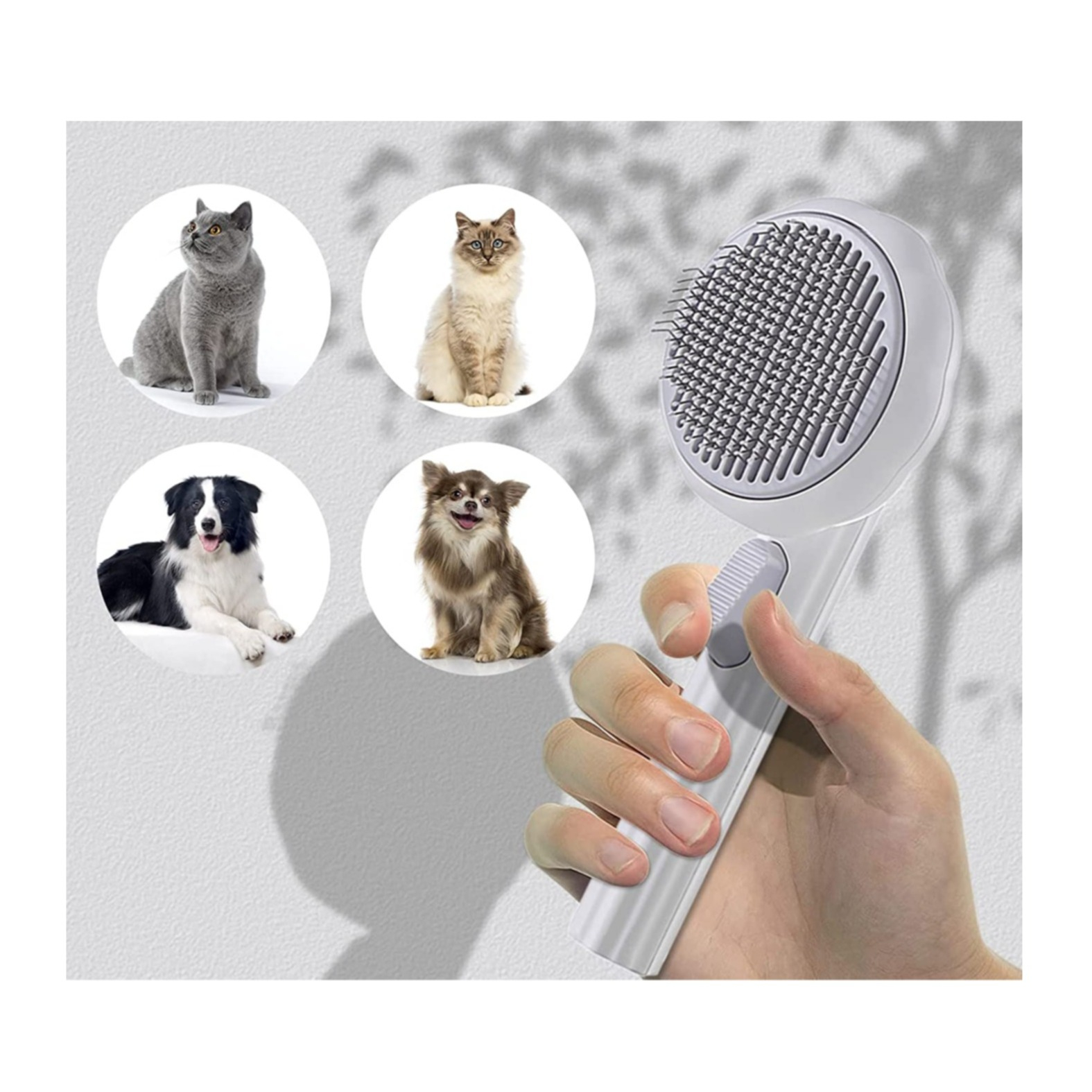 Tierhaar Entfernungs Bürste für Hunde / Katzen Fellpflege Kamm mit Selbstreinigungs Knopf - Grau