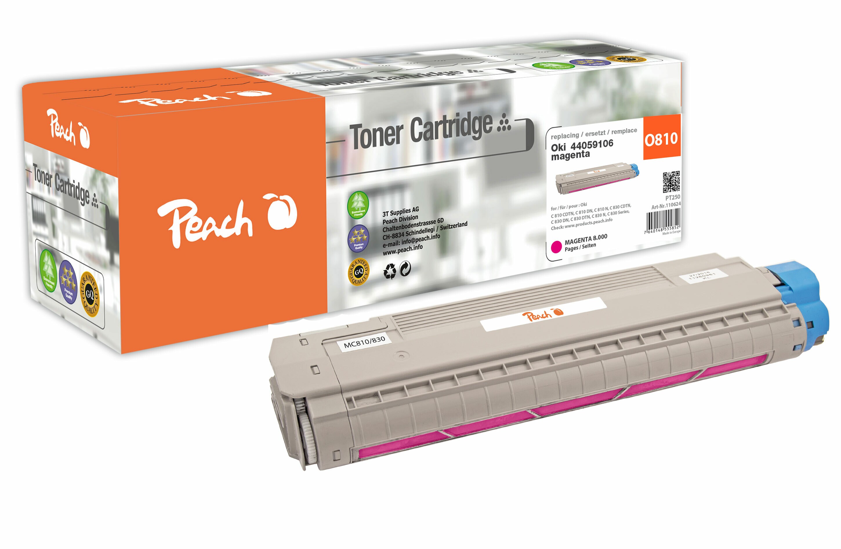 Peach O440591Toner ma ersetzt OKI 44059106 für z.B. OKI C 810 CDTN, OKI C 810 DN, OKI C 810 N, OKI C 830 CDTN, OKI C 830 DN, OKI C 830 DTN (wiederaufbereitet)