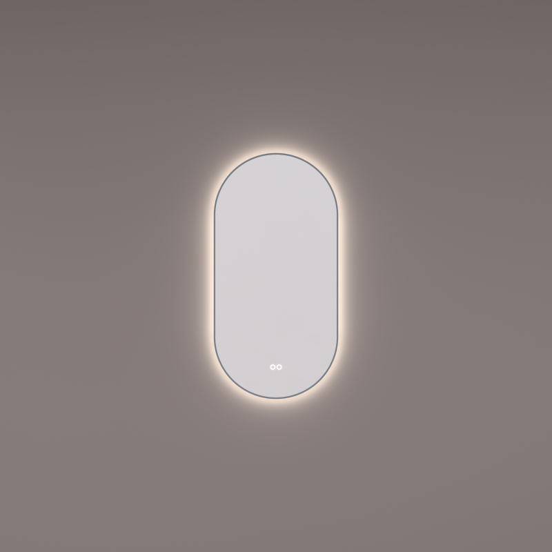 Hipp Design 14900 ovaal rechte spiegel 40x90cm met indirecte LED en spiegelverwarming gunmetal geborsteld