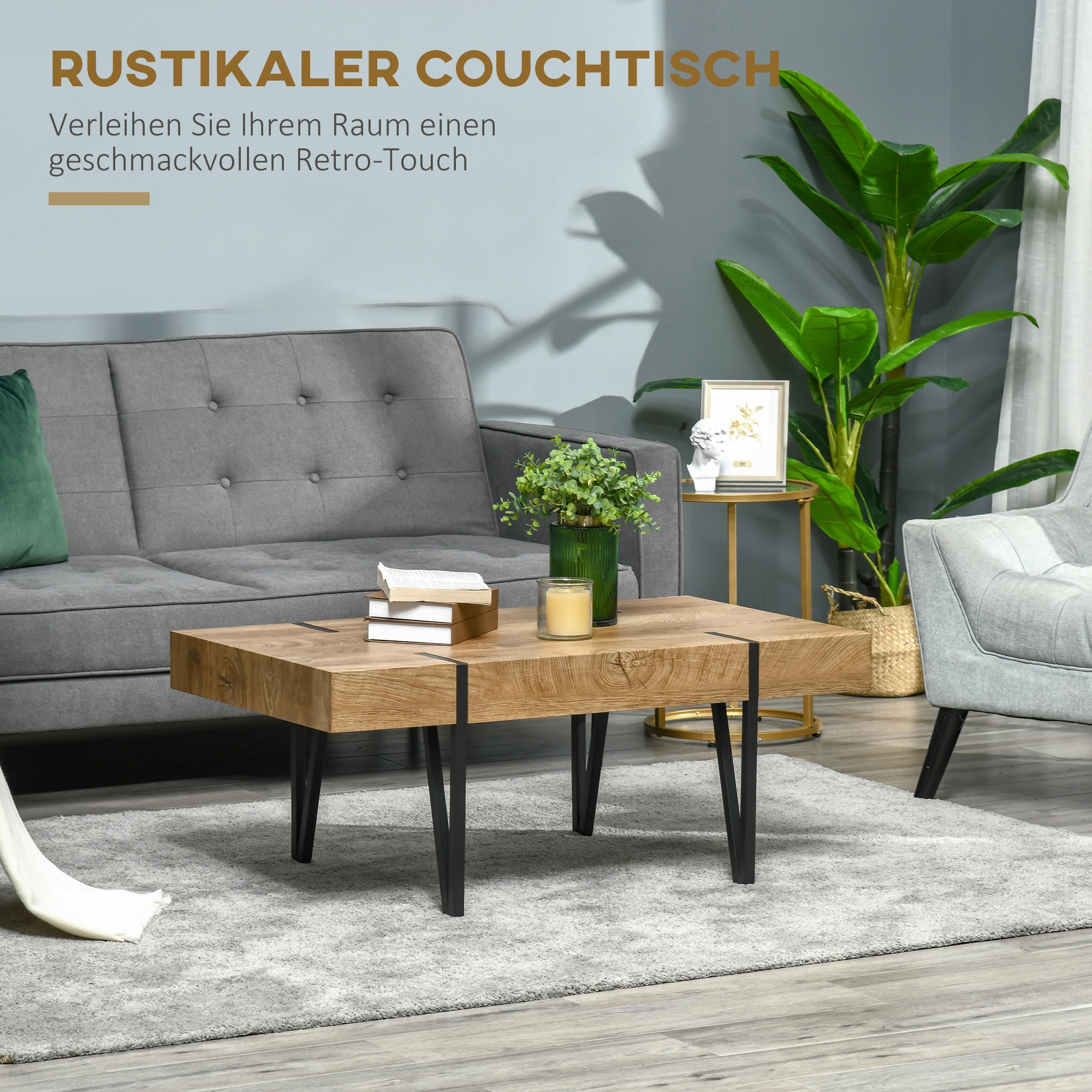 HOMCOM Couchtisch mit verstellbaren Fußstützen natur 105L x 60B x 42H cm