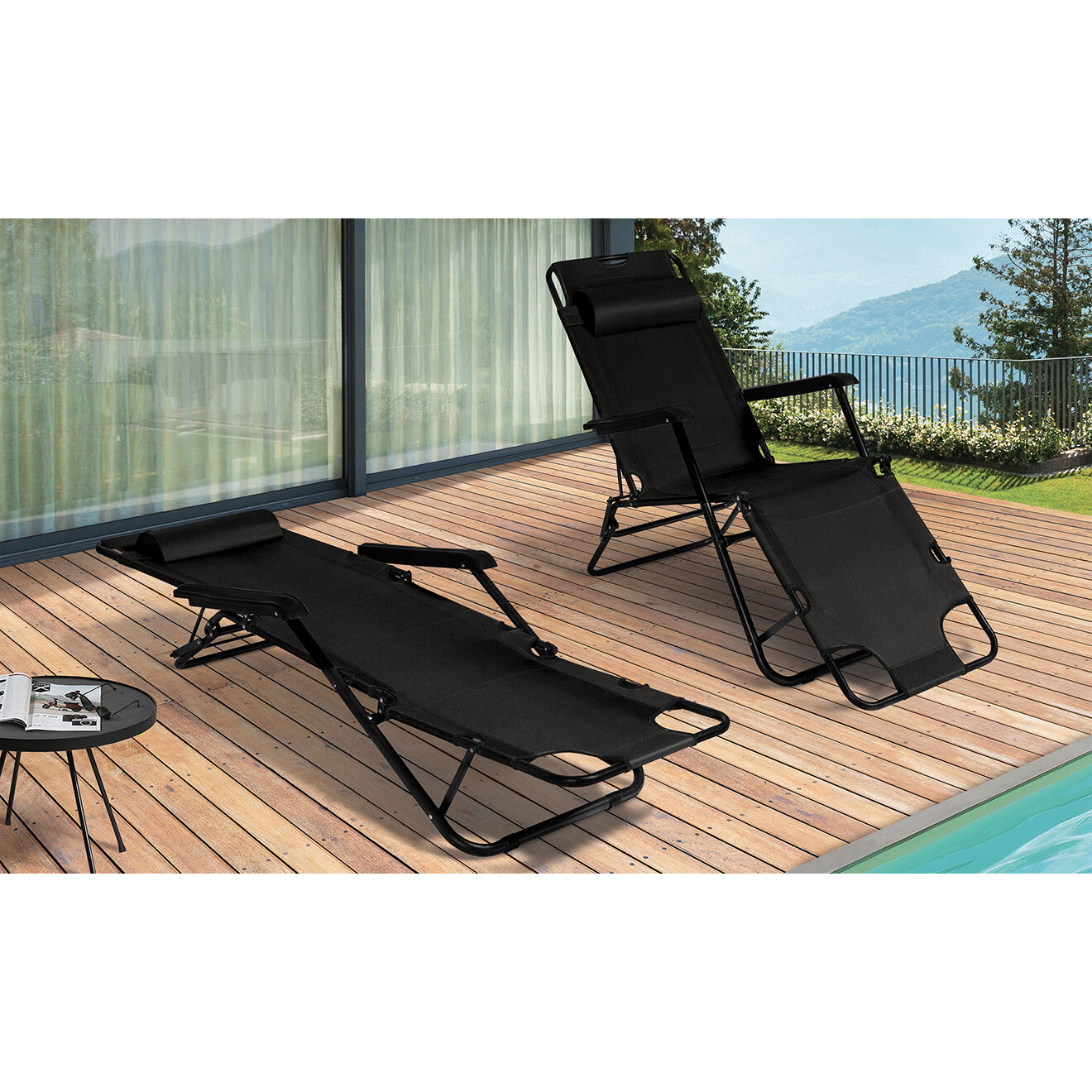 Pratik Garden 2 Transats relax noirs - 178x61x33 cm