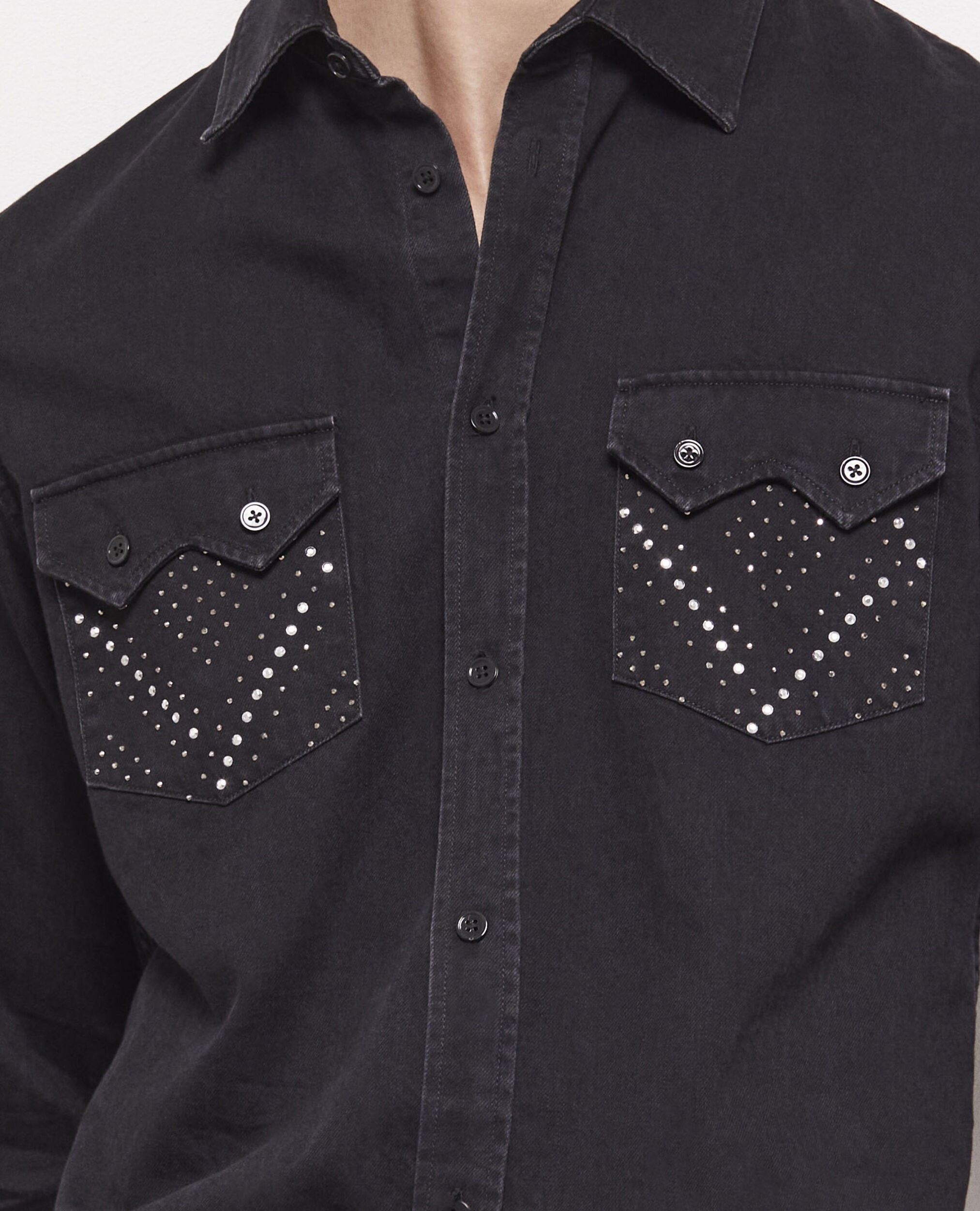 Chemise col classique à clous noire