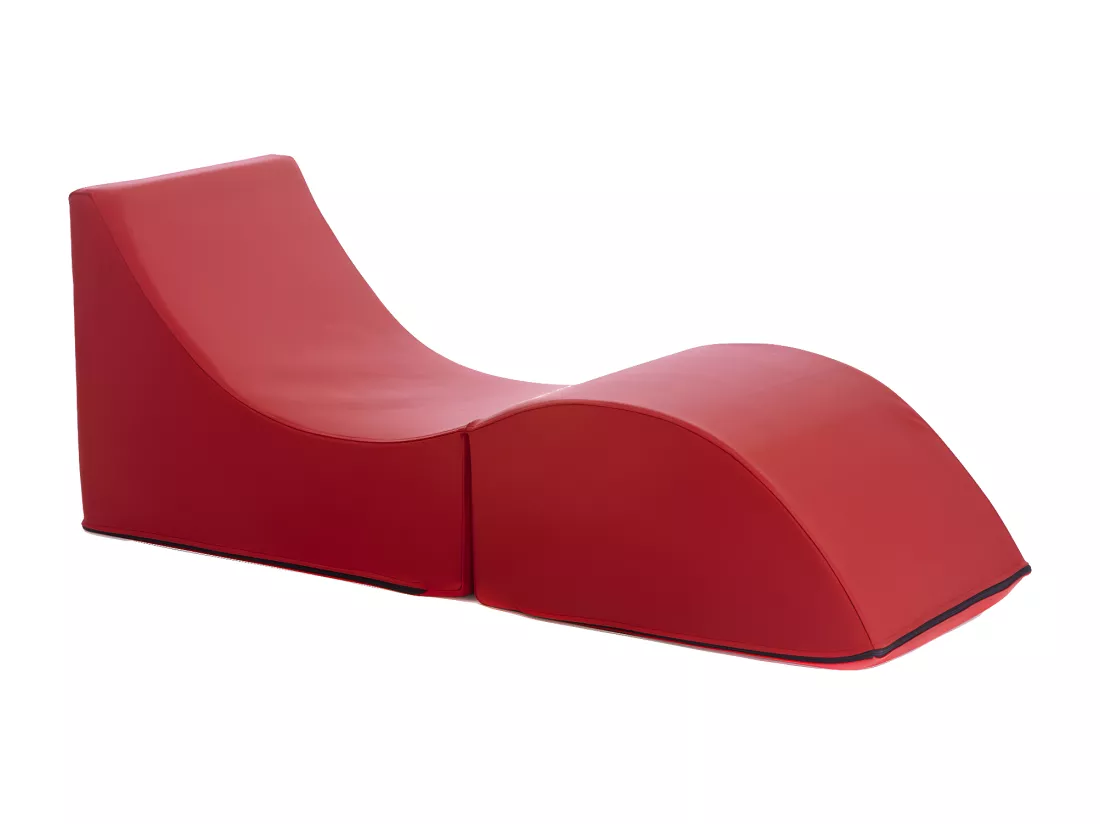 Lit pliant Dabaz, Pouf transformable en lit simple, Méridienne en éco-cuir, 100% Made in Italy, 130x50h50 cm, Rouge