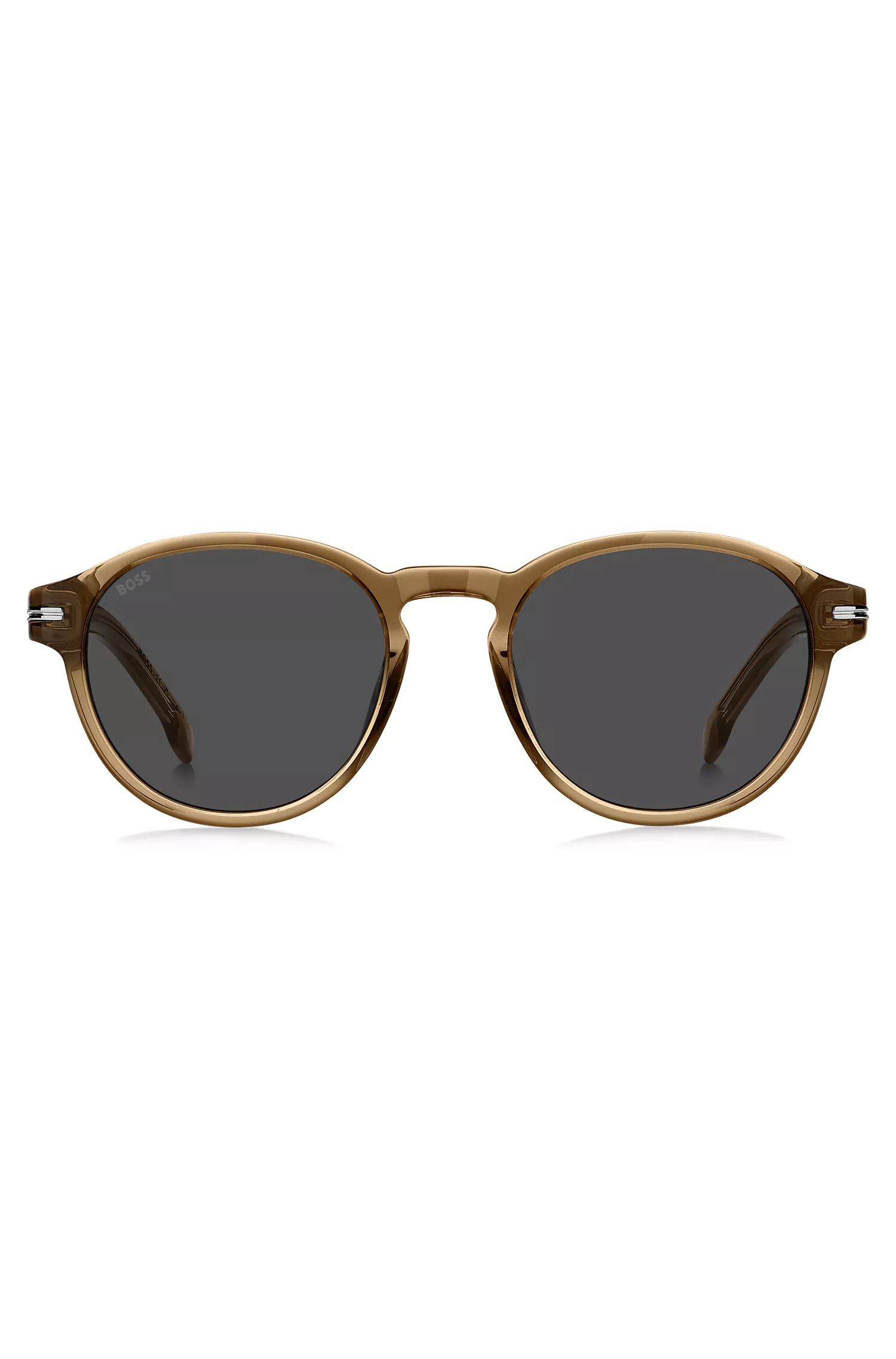 Óculos de sol BOSS em acetato preto e marrom com detalhes prateados exclusivos.