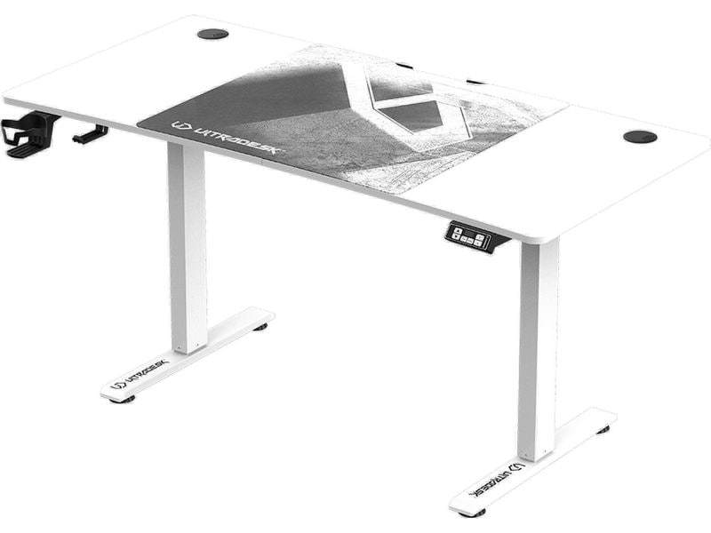 Ultradesk Gaming Tisch Level V2 Weiss Elektrisch höhenverstellbarer Gaming-Tisch für bis zu zwei Monitore