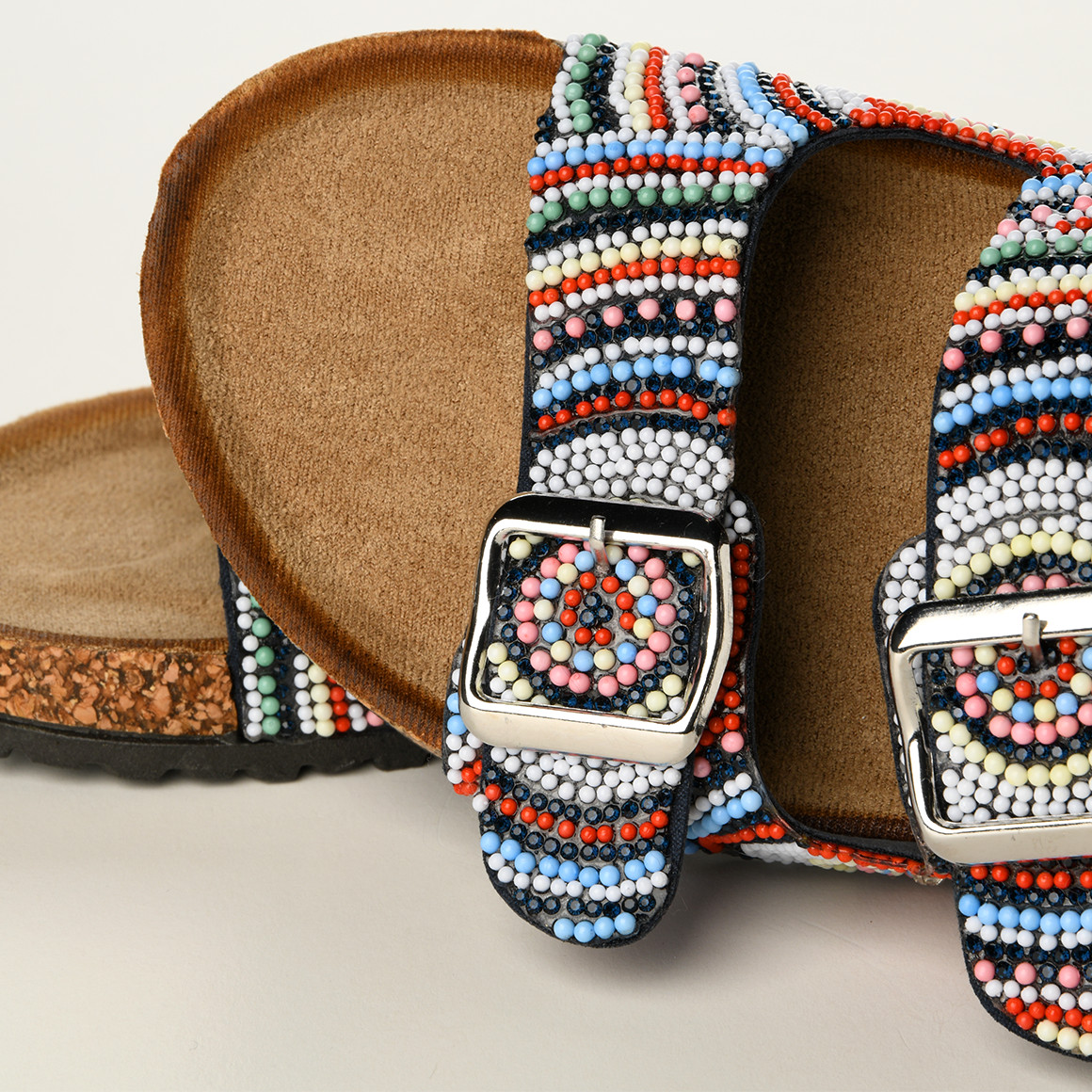 Gina Benotti Damen Sandalen mit Zierperlen blau / bunt
