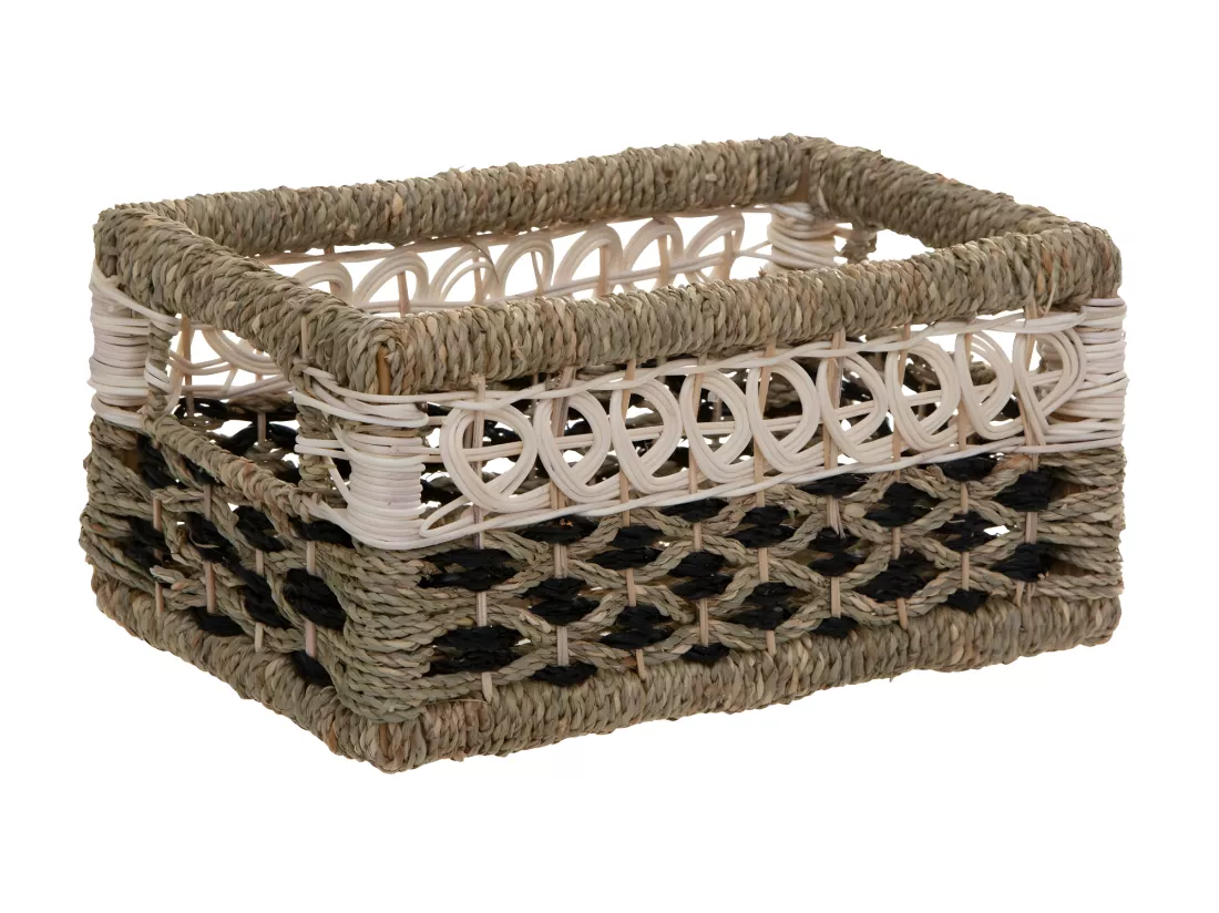 Set de 8 Paniers de rangement en Seagrass Beige et Noir