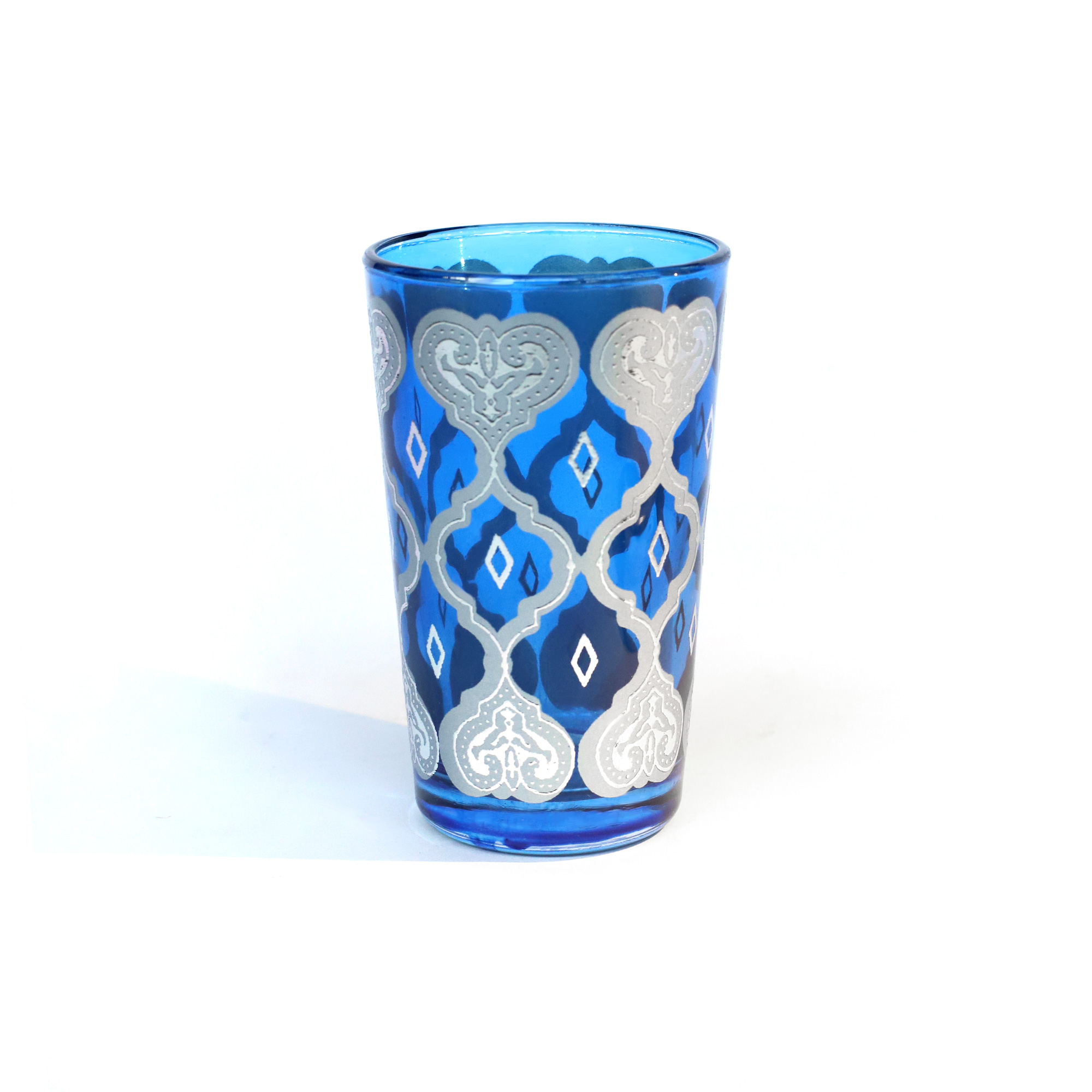 Teeglas 'Jakar' blau-silber, H 9 cm, Ø 5,5 cm zu 4,80