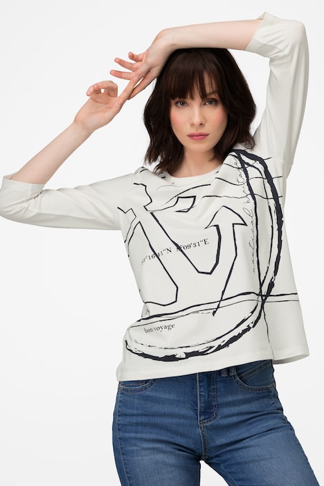 T-Shirt, Anker Print, Rundhals, Halbarm