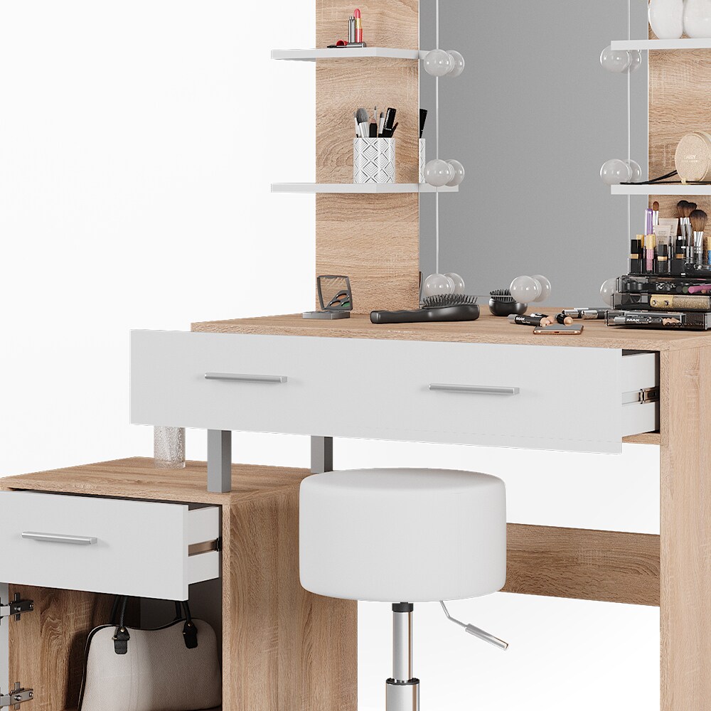 Vicco Schminktisch Frisiertisch Frisierkommode Maria Weiß Sonoma Spiegel LED Hocker 132x145 cm modern Ablage