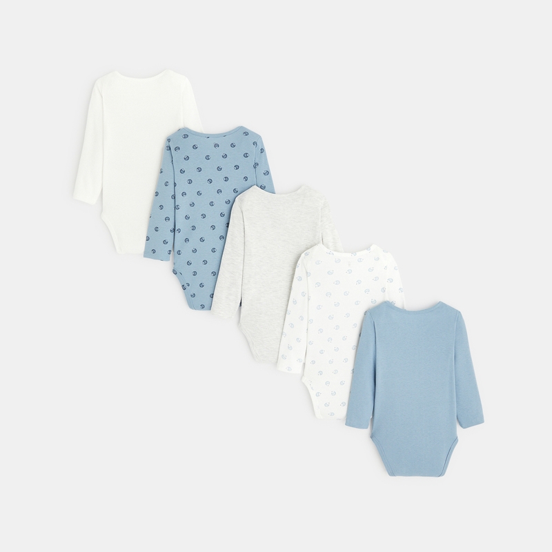 Body manches longues col US (lot de 5) bleu naissance