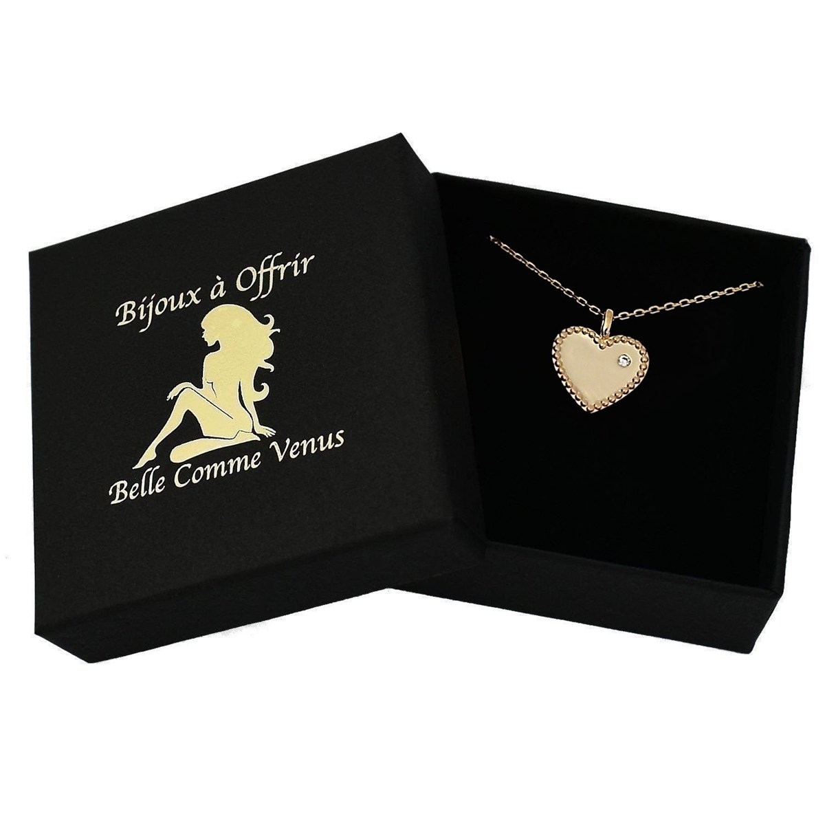 Collier pendentif coeur serti d'un oxyde de zirconium Plaqué OR 750 3 microns
