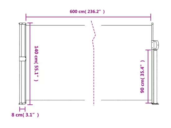 Auvent latéral rétractable beige 140x600 cm