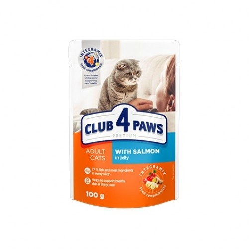 Ração úmida para gatos Clubs 4 Paws sabor salmão em gelatina