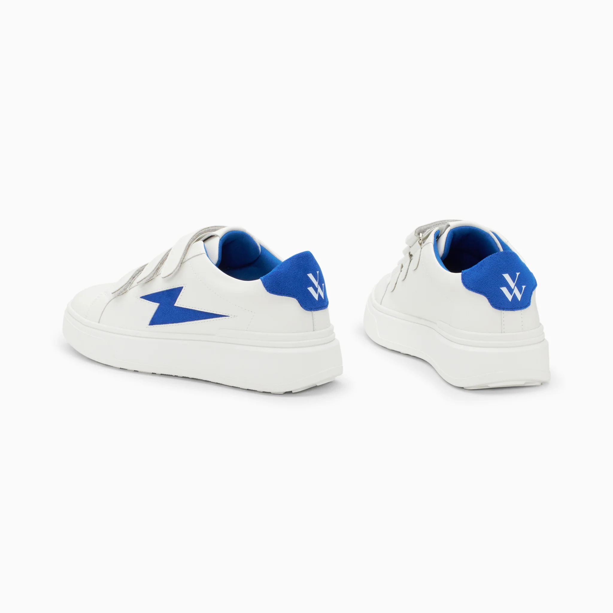 Sneakers-Baskets éclair Fanny blanc et bleu à scratchs