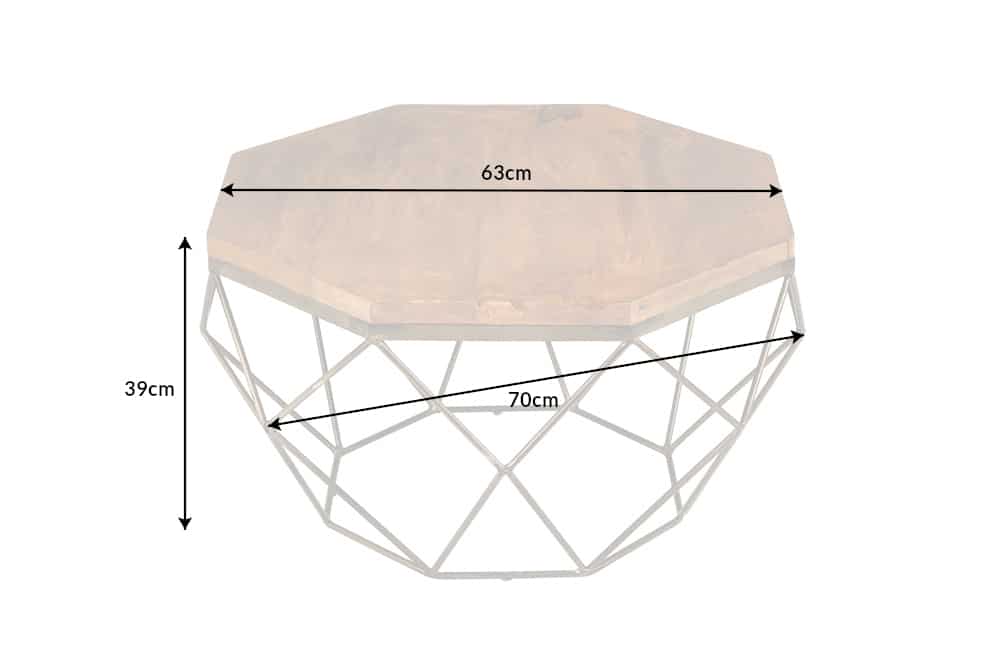 Design Couchtisch DIAMOND 70cm natur Mangoholz massiv messing Eisengestell