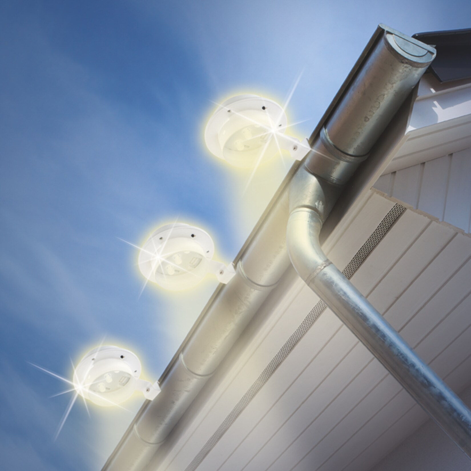 EASYmaxx Solar-Dachrinnen-Leuchte rund 3er-Set weiß