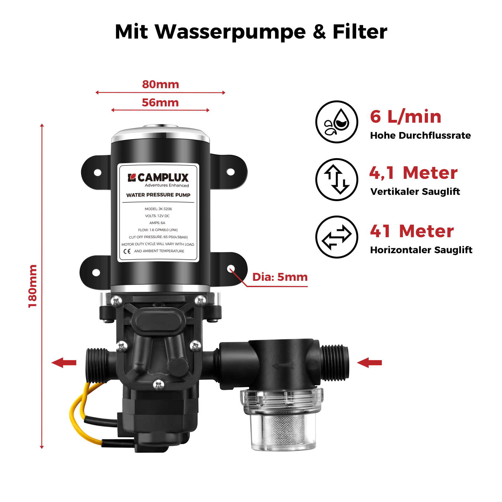 Camplux BW158 6 liter gieser met pomp en regenkap - 50 mbar