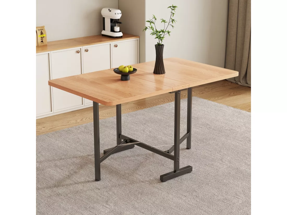 Table à manger 4 à 6 personnes - MDF et métal - Naturel et noir - extensible et pliable - 21/120x80x75cm