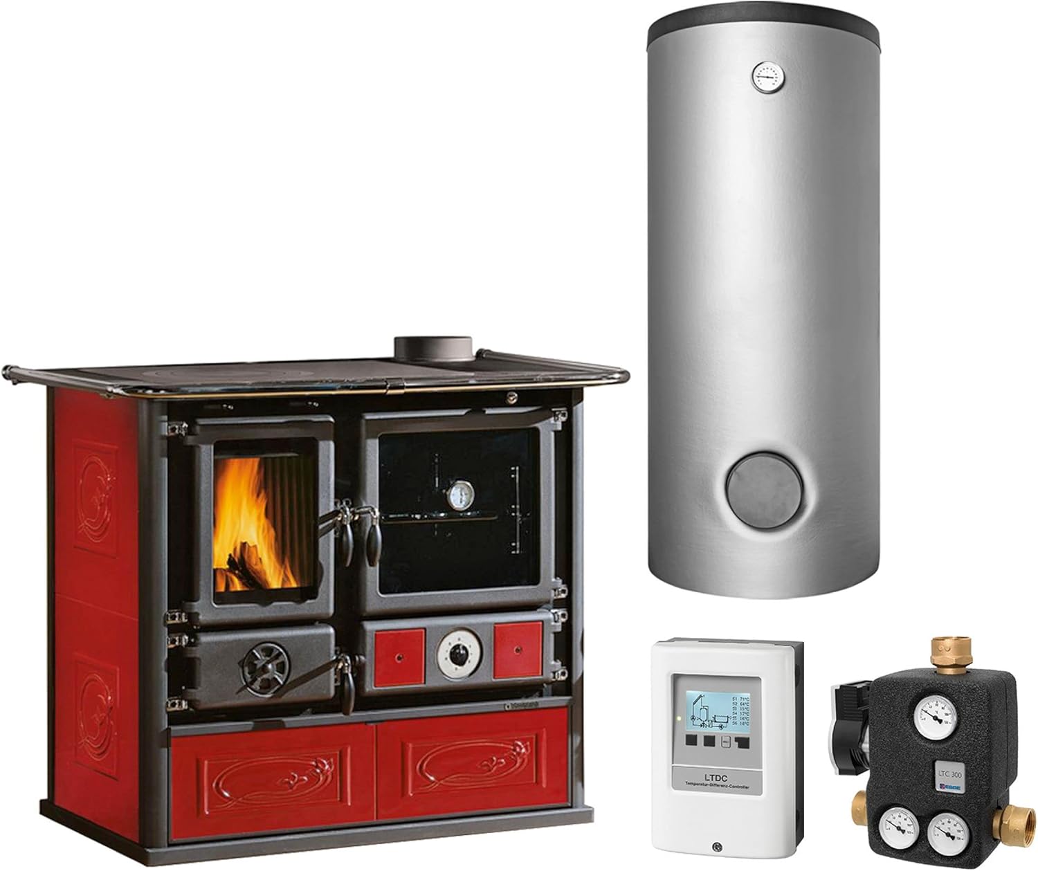 La Nordica KS1429 Termorosa DSA Bordeaux Wasserführender Küchenofen Komplett-Set Kombispeicher THKE 600 + 1 SWT