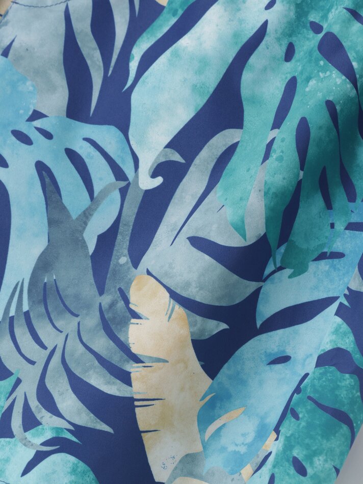 Maiô com estampa tropical - Azul-marinho