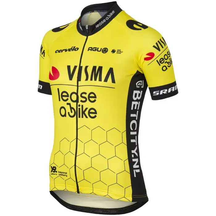 AGU Team Visma-Lease a Bike Replica Fietsshirt Korte Mouwen Geel Dames