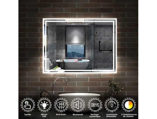 AICA SANITAIRE - Aica 160x80cm bluetooth led miroir salle de bain tricolore t...