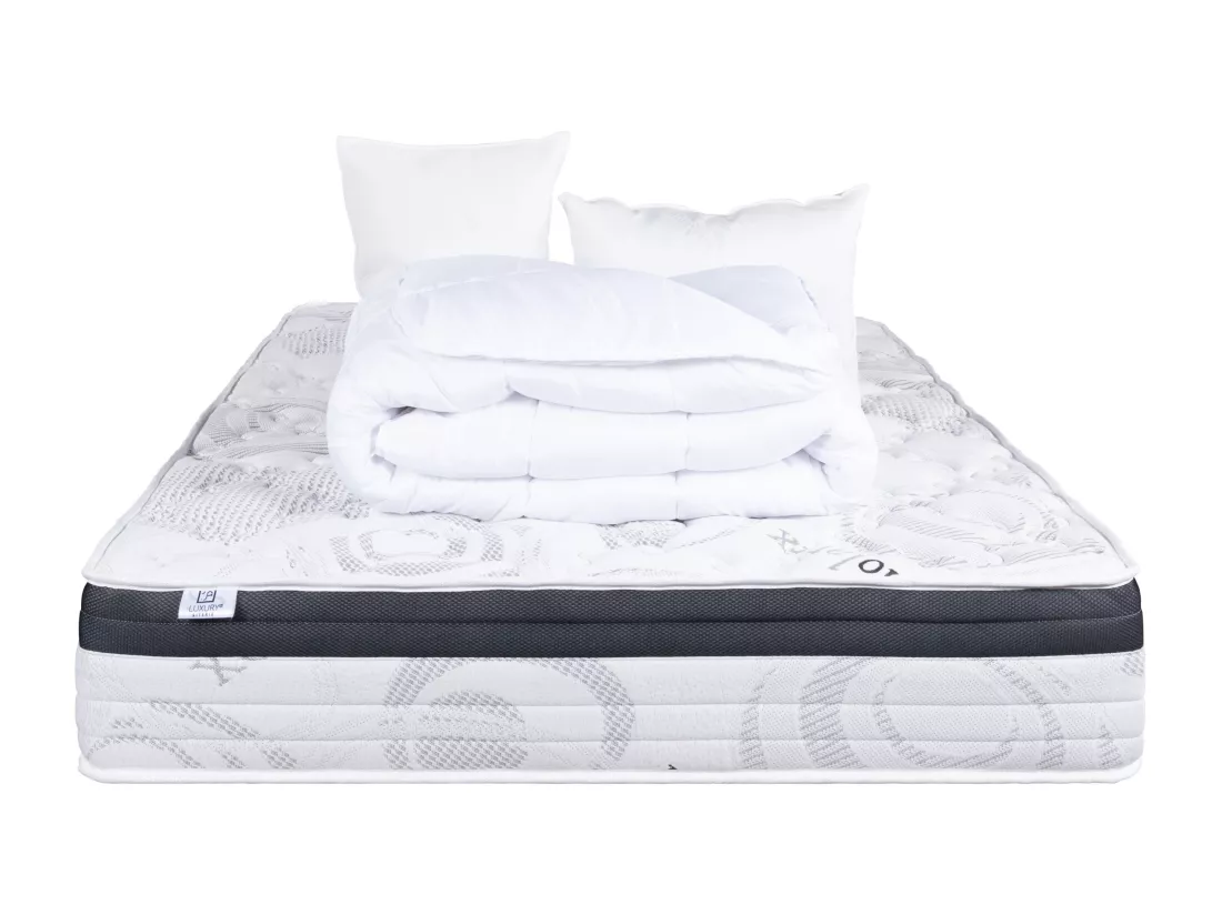 Matelas 180x200 cm, Sleeplux, 26cm latex, ergonomique, haute densité+2 Oreillers+couette
