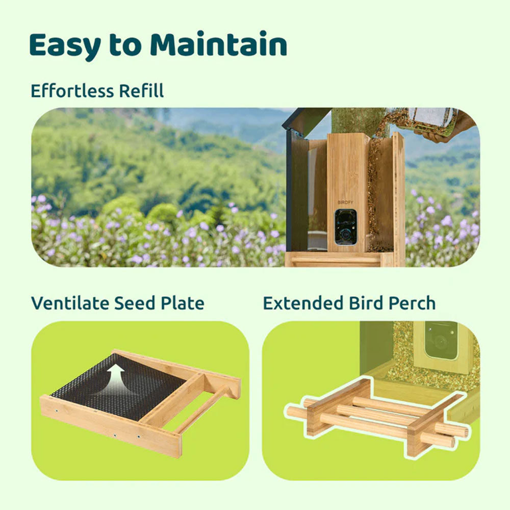 Birdfy Bambus Solar Vogel Haus Vogelfutterspender Smarte Outdoor Wildvogel Futterstation mit Full HD Kamera IP65 (EPPAMBNI8402110)