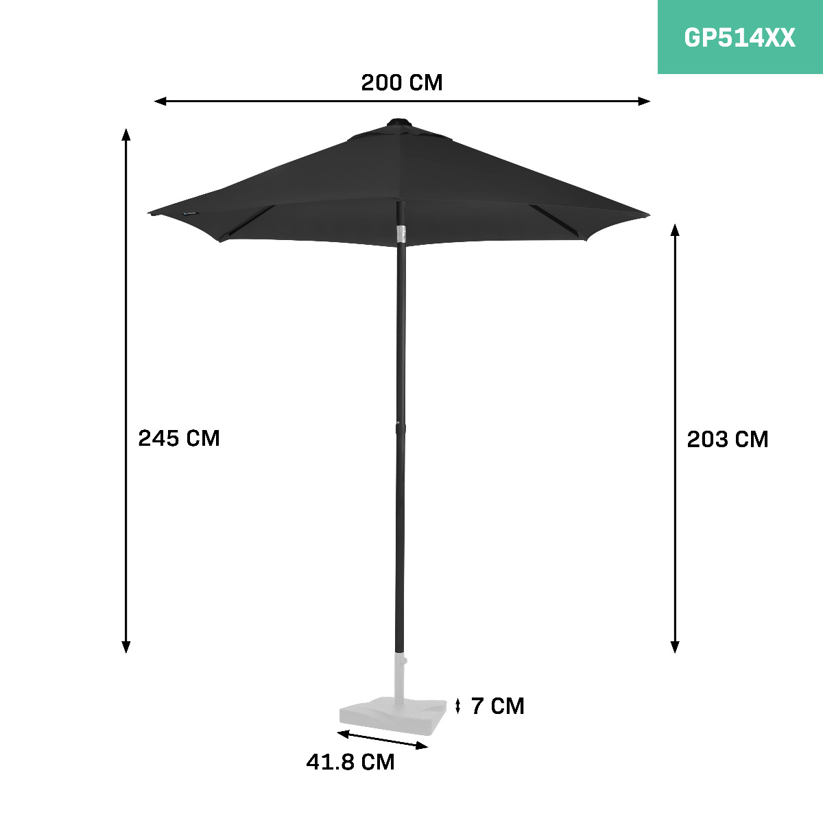 VONROC Torbole Ø 200 cm Premium parasol - Black