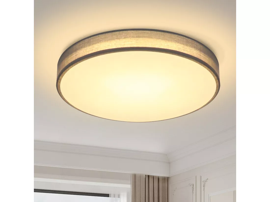 NETTLIFE Plafonnier Abat-Jour Rond Tissu Gris Moderne Cuisine Salle de bain Chambre à coucher Hall 30CM 12W