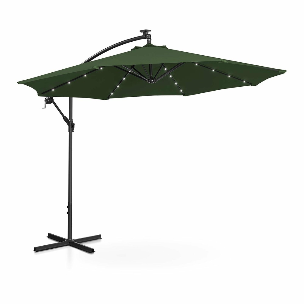 Parasol déporté avec led - vert - rond - diamètre 300 cm - inclinable