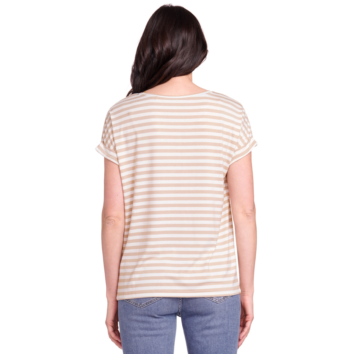 Gina Benotti Damen T-Shirt mit fixierten Turn-ups beige / weiss