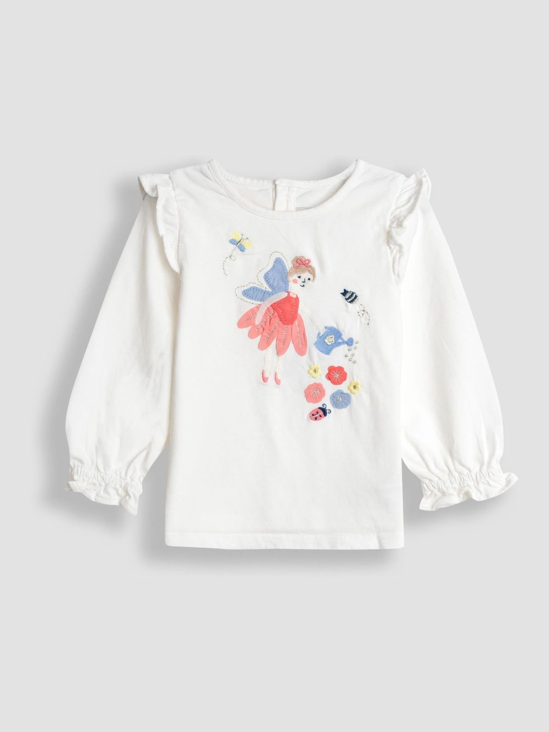 Crèmekleurig met eenhoorn - JoJo Maman Bébé Frill Sleeve Top & Tulle Skirt Set