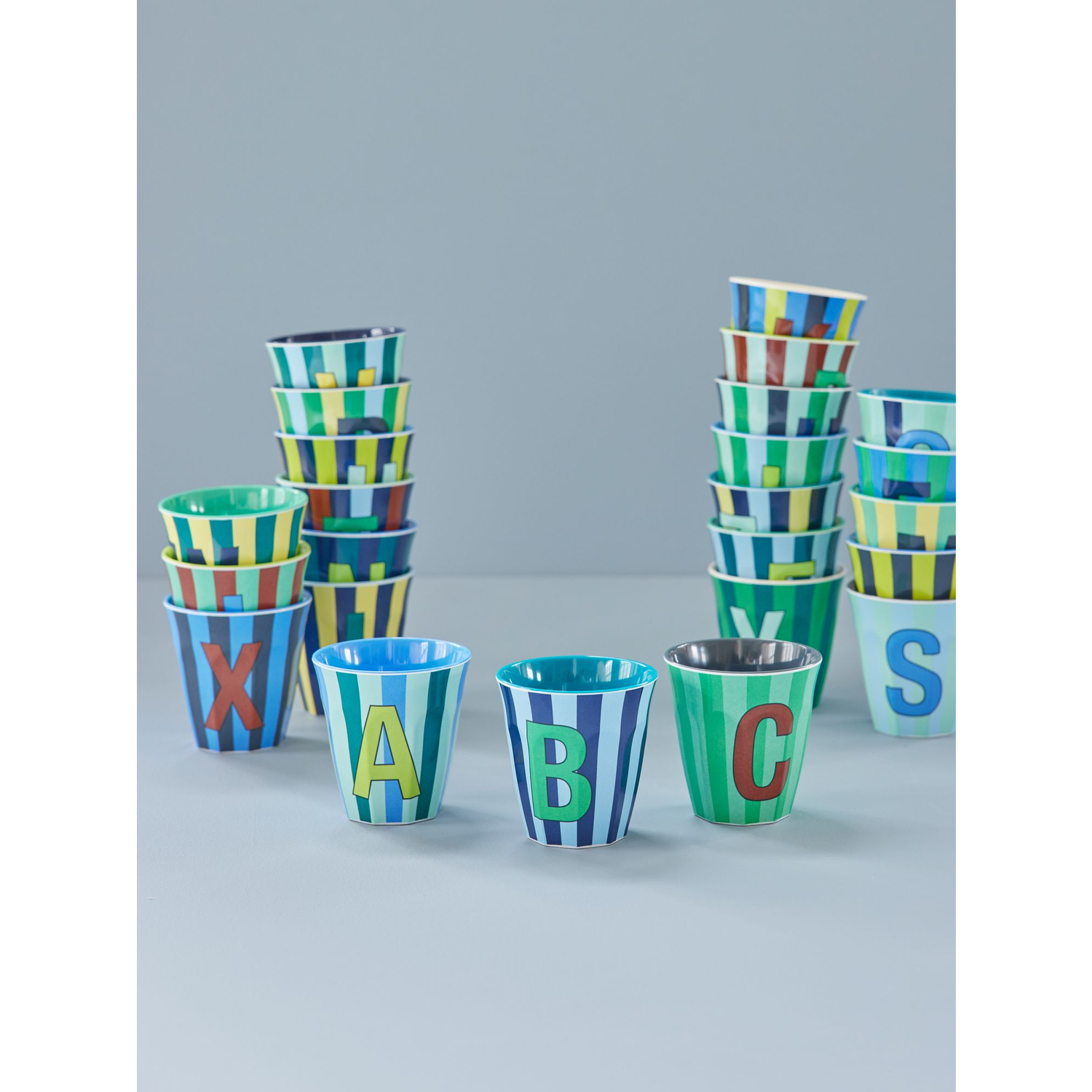 Rice | Melamine Full Alphabet Blue Stripes | Medium 250ml