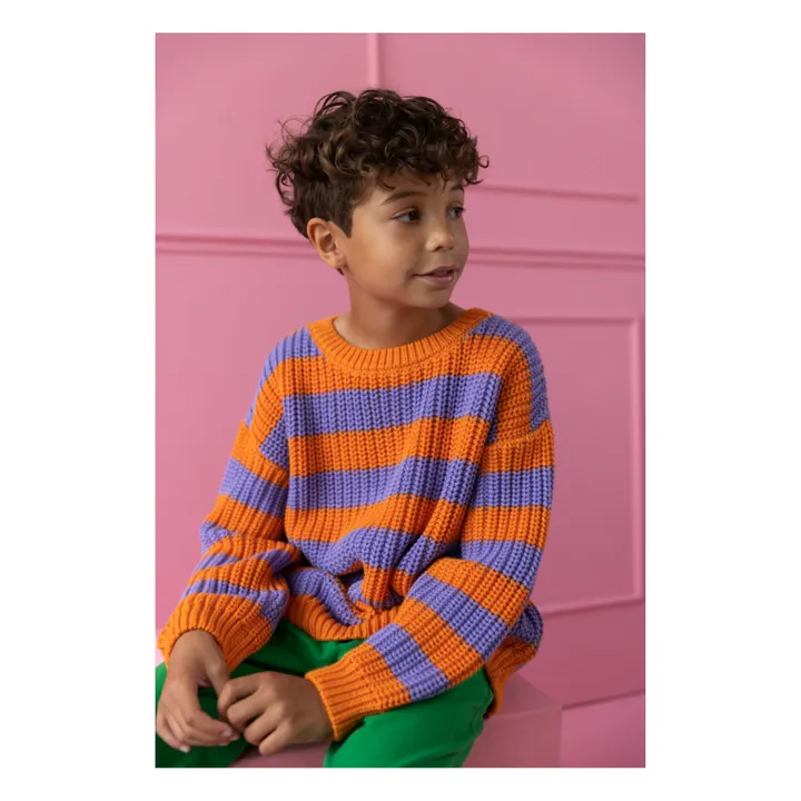 Yuki Pull Chunky Rayure Coton Bio | Orange