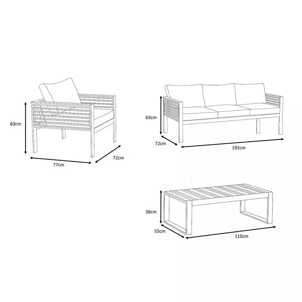 Salon de jardin aluminium et bois teck 5 places Bali Blanc et gris clair