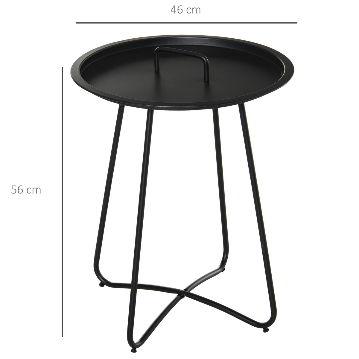 Outsunny bijzettafel, Ø46 x 56H cm, metaal, zwart