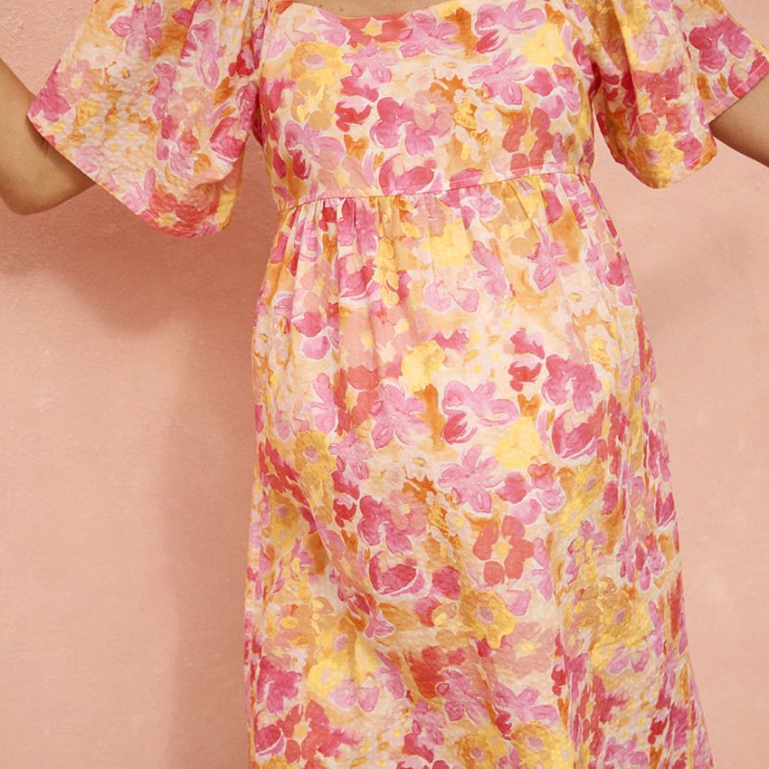 Robe manches 3/4 bouffantes imprimé floral pour femme