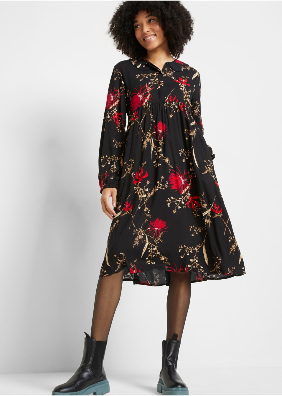 Robe tissée en viscose, coupe trapèze, longueur genou