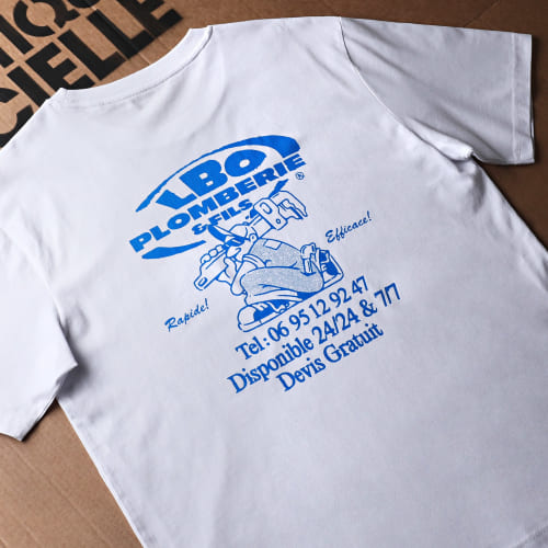Tee Shirt Oversize Large Drop Collection Plombier Blanc Bleu Roi