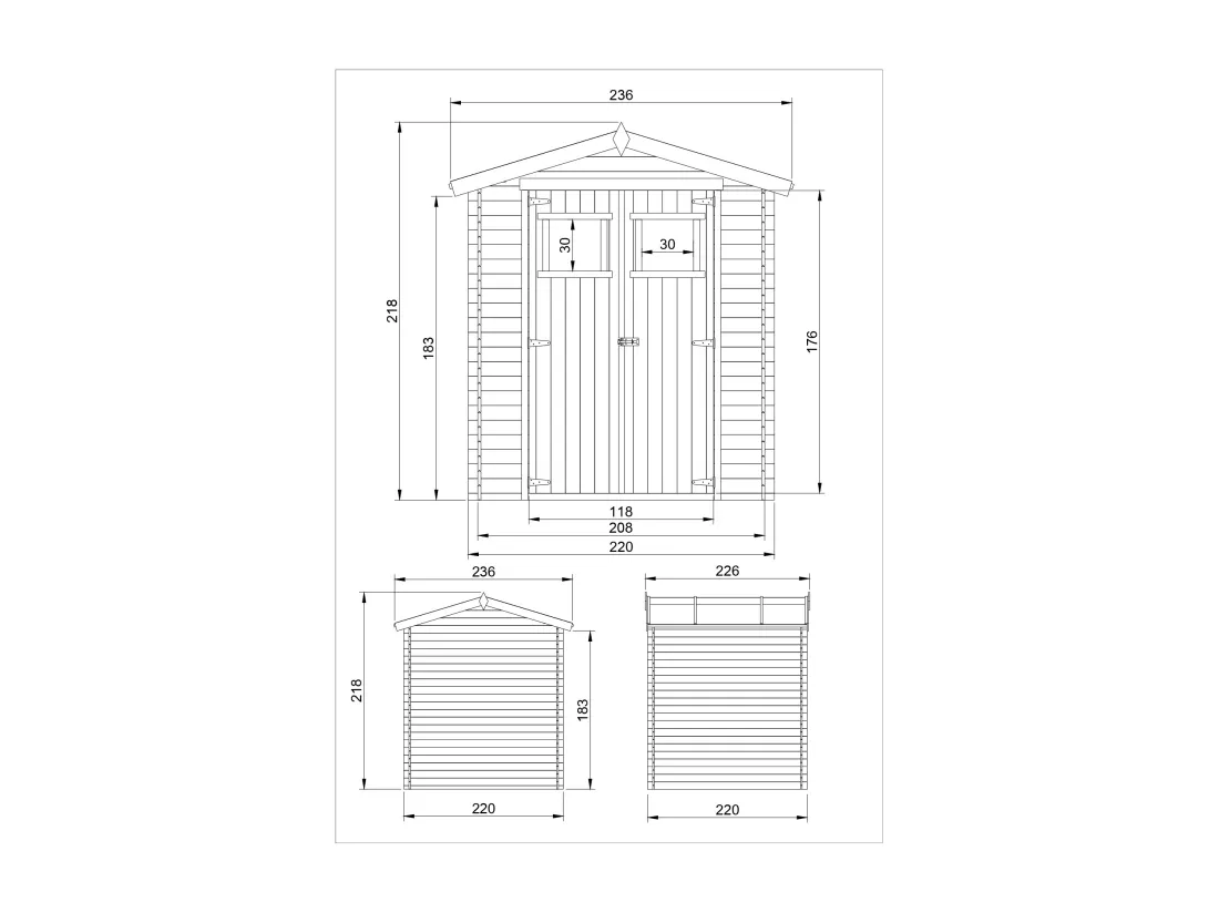 Abri de jardin en bois AVEC SOL TRAITÉ - I236xL226xH218 cm/ 4.33 - TIMBELA M369+M369G